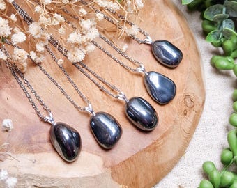 Hematite Silver Pendant Sterling Silver 925 Necklace Chain Stone Crystal Jewelry Natural Gemstone Her Him Women Gift Box Heavy Protection