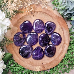 Amethyst Pocket Stone | Palm Stone Hand Gemstone Crystal Rock Gift Her Him Polished Smooth Stone Flat Disk Worry Stone Pocket Hug Spiritual