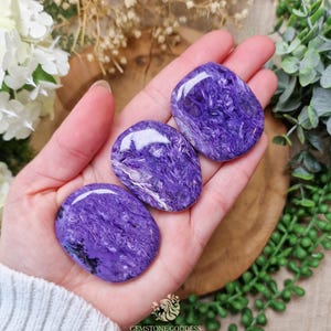 Charoite Pocket Stone | Palm Stone Hand Gemstone Crystal Rock Gift Polished Smooth Stone Flat Disk Worry Stone Pocket Hug Spiritual Tumble
