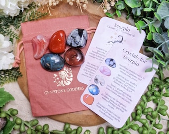 Scorpio Crystals | Crystal Set Kit Zodiac Sign Astrology Star Sign Birthstone October November Tumbled Stone Gemstone Gift Her Him Spiritual