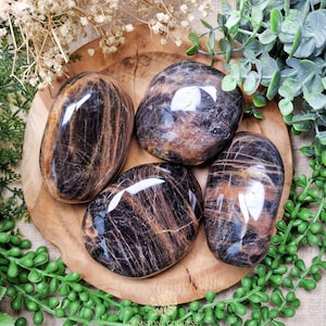 Black Moonstone XL Tumbled Stone | Palm Hand Big Large Tumbled Gemstone Crystal Rock Her Him | Love Intuition New Beginnings Divine Feminine