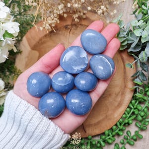 Angelite Tumbled Stone, Crystal Gemstone Polished Natural High Quality Grade Mineral Rock Gypsum Blue Anhydrite Angels Virgo Aquarius