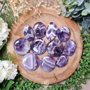 Dream Amethyst Pocket Stone | Palm Stone Hand Gemstone Crystal Rock Gift Polished Smooth Stone Flat Disk Worry Stone Pocket Hug Spiritual