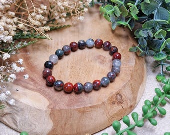 Bracciale in eliotropio da 8 mm / Forza, protezione, resistenza, chakra della radice e sacrale / Gioielli in cristallo di alta qualità con pietre preziose autentiche per uomo e donna