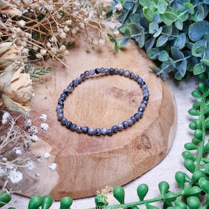 Larvikite Bracelet 4mm | Protection Focus Energy Shielding Root Third Eye Chakra | High Quality Genuine Gemstone Crystal Jewelry Men Women