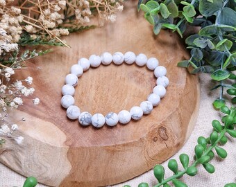 Howlite Bracelet 8mm | Calmness Awareness Patience Spiritual Growth Crown Chakra | High Quality Genuine Gemstone Crystal Jewelry Men Women