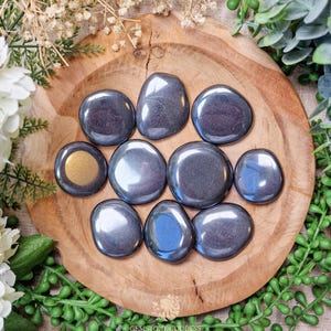 Hematite Pocket Stone | Palm Stone Hand Gemstone Crystal Rock Gift Her Him Polished Smooth Stone Flat Disk Worry Stone Pocket Hug Spiritual