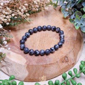 Larvikite Bracelet 8mm | Protection Focus Energy Shielding Root Third Eye Chakra | High Quality Genuine Gemstone Crystal Jewelry Men Women