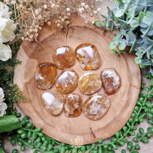 Honey Calcite Pocket Stone | Palm Hand Gemstone Crystal Rock Gift Polished Smooth Flat Disk Worry Stone Pocket Hug Spiritual Golden Calcite