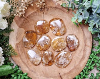 Honey Calcite Pocket Stone | Palm Hand Gemstone Crystal Rock Gift Polished Smooth Flat Disk Worry Stone Pocket Hug Spiritual Golden Calcite