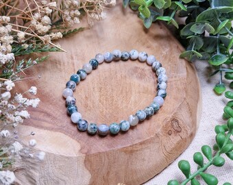 Tree Agate Bracelet 6mm | Peace Growth Emotional Healing Nature Earth Heart Chakra | High Quality Genuine Gemstone Crystal Jewelry Men Women