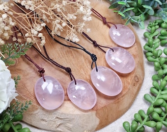 Rose Quartz Pendant Necklace | Natural Stone Jewelry Gemstone Gift Giftbox Her Him Hemp Cord Crystal High Quality Drilled Amulet Talisman