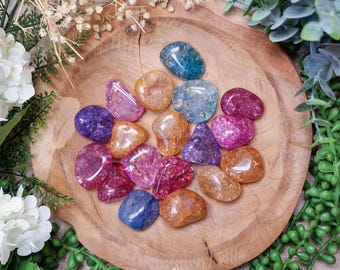 Fire and Ice Quartz Tumbled Stone, Crystal Gemstone Polished Natural High Quality Mineral Rock Crackle Quartz Rainbow Iridescent Iridescence