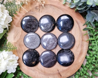Silver Sheen Obsidian Pocket Stone Palm Stone Hand Gemstone Crystal Rock Gift Her Him Polished Smooth Stone Flat Disk Worry Stone Spiritual