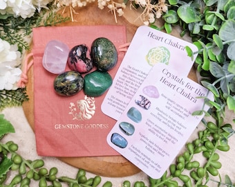 Heart Chakra Crystals | Crystal Set Kit Tumbled Stone Zen Meditation Mindfulness Healing Spirituality Gemstone Rock Gift Her Him Spiritual