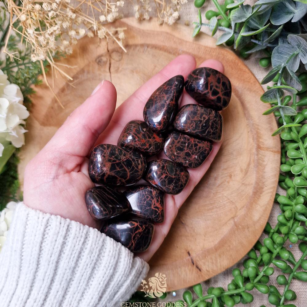 Red Jasper Black Tourmaline Tumbled Stone, Crystal Gemstone