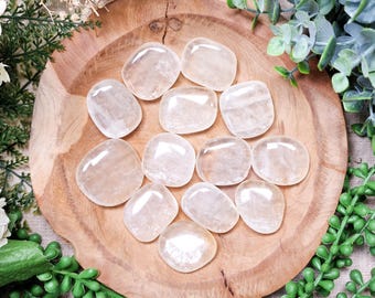 Champagne Calcite Pocket Stone | Palm Hand Gemstone Crystal Rock Gift Polished Smooth Flat Disk Worry Stone Pocket Hug Spiritual Golden
