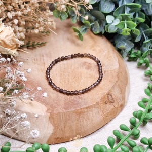 Smoky Quartz Faceted Bracelet 4mm | Grounding Protection Stress Relief Root Chakra Genuine Gemstone Crystal Jewelry Facet Diamond Cut Shape