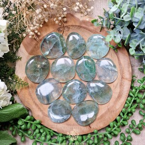 Green Fluorite Pocket Stone | Palm Stone Hand Gemstone Crystal Rock Gift Her Him Polished Smooth Stone Flat Disk Worry Pocket Hug Spiritual