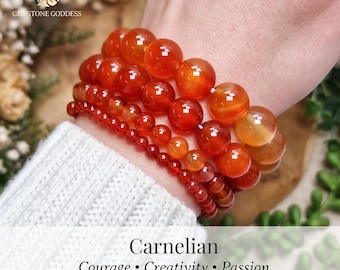 Carnelian Bracelet 4mm 6mm 8mm 10mm 12mm Vitality Confidence Creativity Motivation Sacral Root Chakra Genuine Gemstone Crystal Jewelry Women