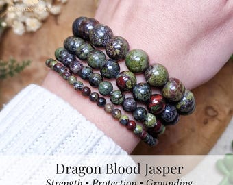 Dragon Blood Jasper Bracelet 4mm 6mm 8mm 10mm 12mm | Strength Protection Grounding Courage Root Heart Chakra | Gemstone Crystal Jewelry
