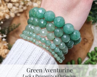 Green Aventurine Facet Bracelet 4mm 6mm 8mm 10mm 12mm | Luck Prosperity Abundance Healing Growth Heart Chakra | Gemstone Crystal Jewelry Men