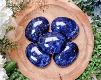 Sodalite Palm Stone | Hand Stone Big Large Tumbled Gemstone Crystal Rock Gift Her Him | Wisdom Communication Inner Peace Expression Logic