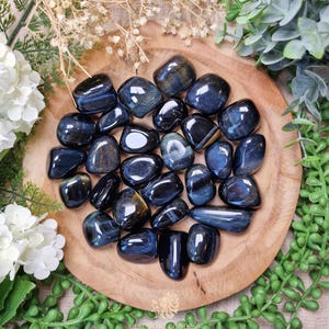 Hawk&#39;s Eye Tumbled Stone Crystal Gemstone Polished Natural High Quality Grade Mineral Rock Blue Tiger&#39;s Eye Clarity Insight Focus Confidence