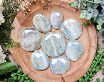 Aquamarine Pocket Stone | Palm Stone Hand Gemstone Crystal Rock Gift Polished Smooth Stone Flat Disk Worry Stone Pocket Hug Spiritual Tumble