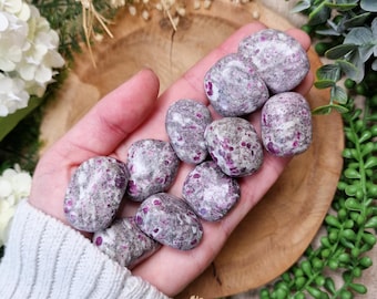 Ruby in Feldspar Tumbled Stone, Crystal Gemstone Polished Natural High Quality Grade Mineral Rock Heart Root Sacral Chakra Aries Leo Scorpio
