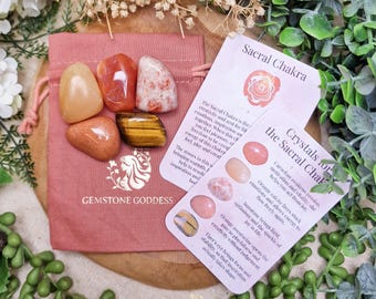Sacral Chakra Crystals | Crystal Set Kit Tumbled Stone Zen Meditation Mindfulness Healing Spirituality Gemstone Rock Gift Her Him Spiritual