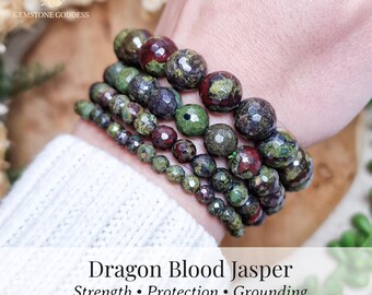 Dragon Blood Jasper Facet Bracelet 4mm 6mm 8mm 10mm 12mm | Strength Protection Grounding Courage Root Heart Chakra Gemstone Crystal Jewelry