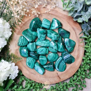 Malachite Tumbled Stone, Crystal Gemstone Polished Natural High Quality Grade Mineral Rock Congo Africa Emotional Healing Deep Protection