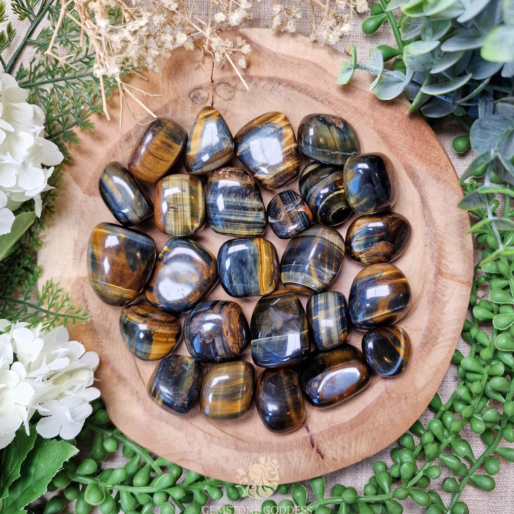 Dream Tiger Tumbled Stone Crystal Gemstone Polished Natural High Quality Grade Mineral Rock Tiger's Eye Hawk's Eye Brown Blue Soulful Vision