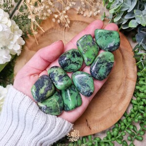 Black Green Jade Tumbled Stone, Crystal Gemstone Polished Natural High Quality Grade Mineral Rock Apple Jadeite Ancestral Support Abundance