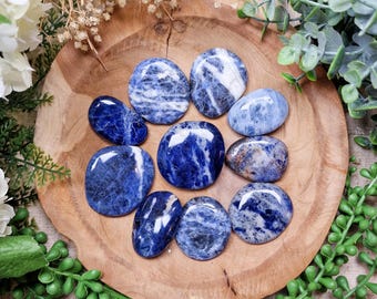Sodalite Pocket Stone Palm | Stone Hand Gemstone Crystal Rock Gift Her Him Polished Smooth Stone Flat Disk Worry Stone Pocket Hug Spiritual