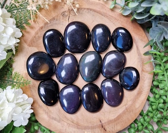 Rainbow Obsidian Pocket Stone | Palm Stone Hand Gemstone Crystal Rock Gift Polished Smooth Stone Flat Disk Worry Stone Pocket Hug Spiritual