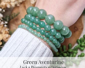 Green Aventurine Bracelet 4mm 6mm 8mm 10mm 12mm | Luck Prosperity Abundance Healing Growth Heart Chakra | Gemstone Crystal Jewelry Men Women