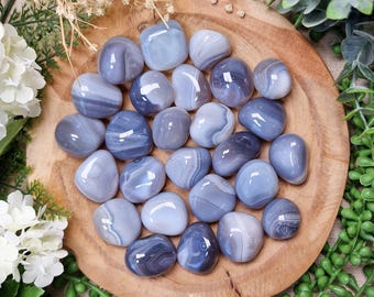 Grey Agate Tumbled Stone, Crystal Gemstone Polished Natural High Quality Mineral Rock Grief Protection Soothing Energy Emotional Healing