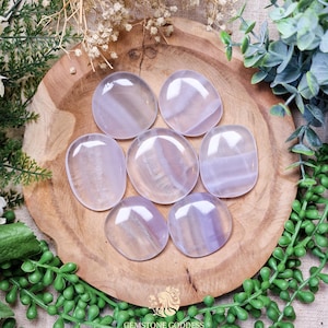 Pink Fluorite Pocket Stone | Palm Stone Hand Gemstone Crystal Rock Her Him Polished Smooth Stone Flat Disk Worry Pocket Hug Spiritual Violet