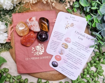 Leo Crystals Crystal Set Kit Zodiac Sign Astrology Star Sign Birthstone July August Tumbled Stone Gemstone Rock Gift Her Him Spiritual Lion