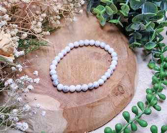 Howlite Bracelet 6mm | Calmness Awareness Patience Spiritual Growth Crown Chakra | High Quality Genuine Gemstone Crystal Jewelry Men Women