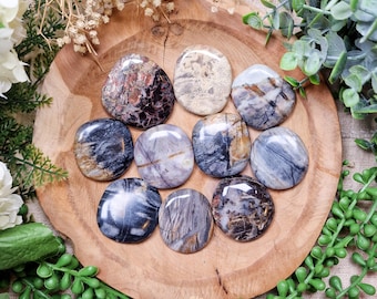 Silver Leaf Jasper Pocket Stone | Palm Stone Hand Gemstone Crystal Rock Gift Polished Smooth Stone Flat Disk Worry Pocket Hug Spiritual