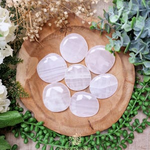Mangano Calcite Pocket Stone | Palm Hand Gemstone Crystal Rock Gift Him Her Polished Smooth Flat Disk Worry Stone Pocket Hug Spiritual