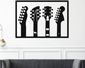 Guitar Headstock DXF, Music Studio Wall Art, Electric Guitar Silhouette Vector for Laser Cut, CNC Plasma Cutting Design