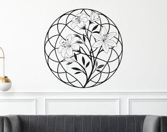 DIY Geometric Flower Circle Wall Art Laser Cut – Floral Design in Circle (dxf, dwg, svg, pdf, ai, cdr, plt, png)