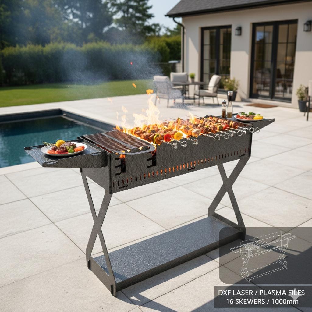 XL 1000mm Professional BBQ Grill Station Dxf - 16 Skewers