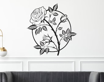 DIY Rose Wall Art Laser Cut – Oval Frame Rose Design (dxf, dwg, svg, pdf, ai, cdr, plt, png)