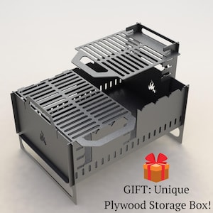 File DXF per griglia portatile pieghevole e braciere + contenitore - Taglio al plasma, a getto d'acqua, laser - Griglia per barbecue fai da te - Download digitale