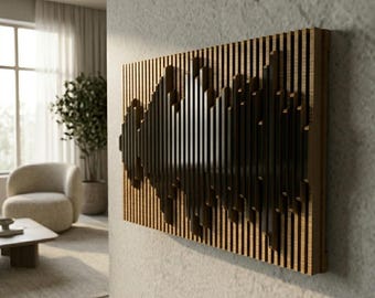 Parametric Wood Wall Art Plan - DIY CNC Laser Cut Geometric Soundwave Slat Panel, Digital Files for Woodworking